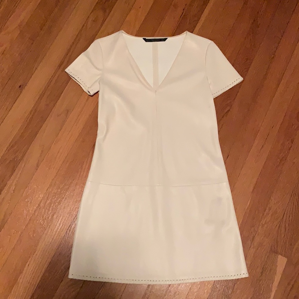 Ivory leather mini dress